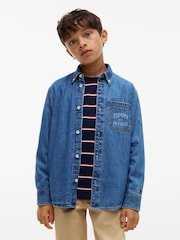 Tommy Hilfiger Blue Regular Fit Faded Logo Denim Shirt - Image 1 of 7