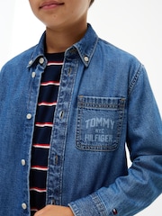 Tommy Hilfiger Blue Regular Fit Faded Logo Denim Shirt - Image 3 of 7