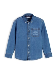 Tommy Hilfiger Blue Regular Fit Faded Logo Denim Shirt - Image 5 of 7