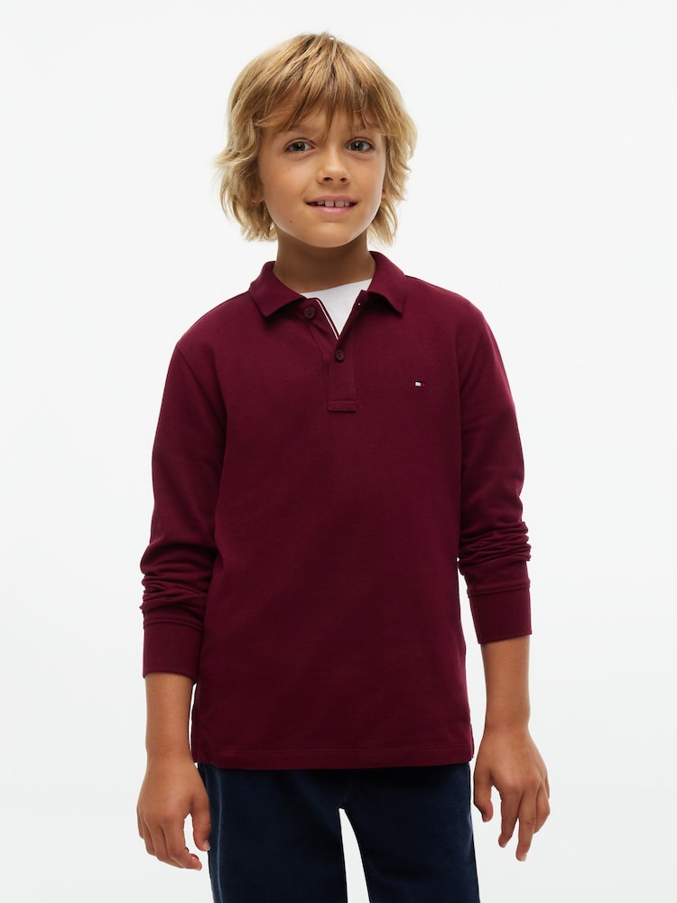 Tommy Hilfiger Red Essential Regular Fit Long Sleeve Polo Shirt - Image 1 of 7 Tommy Hilfiger Red Essential Regular Fit Long Sleeve Polo Shirt - Image 1 of 7