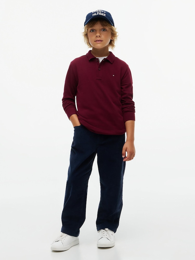 Tommy Hilfiger Red Essential Regular Fit Long Sleeve Polo Shirt - Image 2 of 7 Tommy Hilfiger Red Essential Regular Fit Long Sleeve Polo Shirt - Image 2 of 7