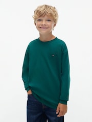 Tommy Hilfiger Green Essential Flag Embroidery Long Sleeve T-Shirt - Image 1 of 6
