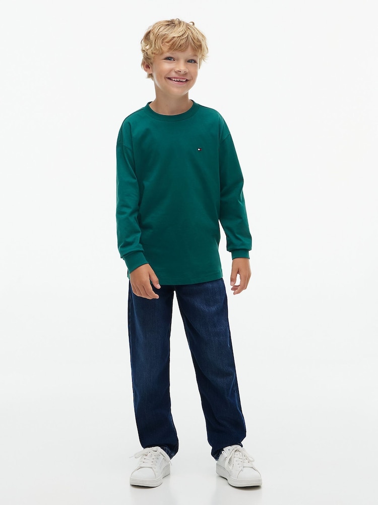 Tommy Hilfiger Green Essential Flag Embroidery Long Sleeve T-Shirt - Image 2 of 6 Tommy Hilfiger Green Essential Flag Embroidery Long Sleeve T-Shirt - Image 2 of 6