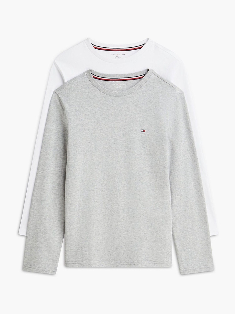 Tommy Hilfiger Grey Signature Jersey Long Sleeve Lounge T-Shirts 2-Pack - Image 1 of 2 Tommy Hilfiger Grey Signature Jersey Long Sleeve Lounge T-Shirts 2-Pack - Image 1 of 2