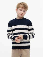 أزرق داكن أزرق - كنزة محبوكة بخيوط طويلة متداخلة بياقة بحافة مستديرة من Tommy Hilfiger - صورة 1 من 5