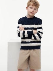 أزرق داكن أزرق - كنزة محبوكة بخيوط طويلة متداخلة بياقة بحافة مستديرة من Tommy Hilfiger - صورة 3 من 5