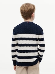 أزرق داكن أزرق - كنزة محبوكة بخيوط طويلة متداخلة بياقة بحافة مستديرة من Tommy Hilfiger - صورة 4 من 5