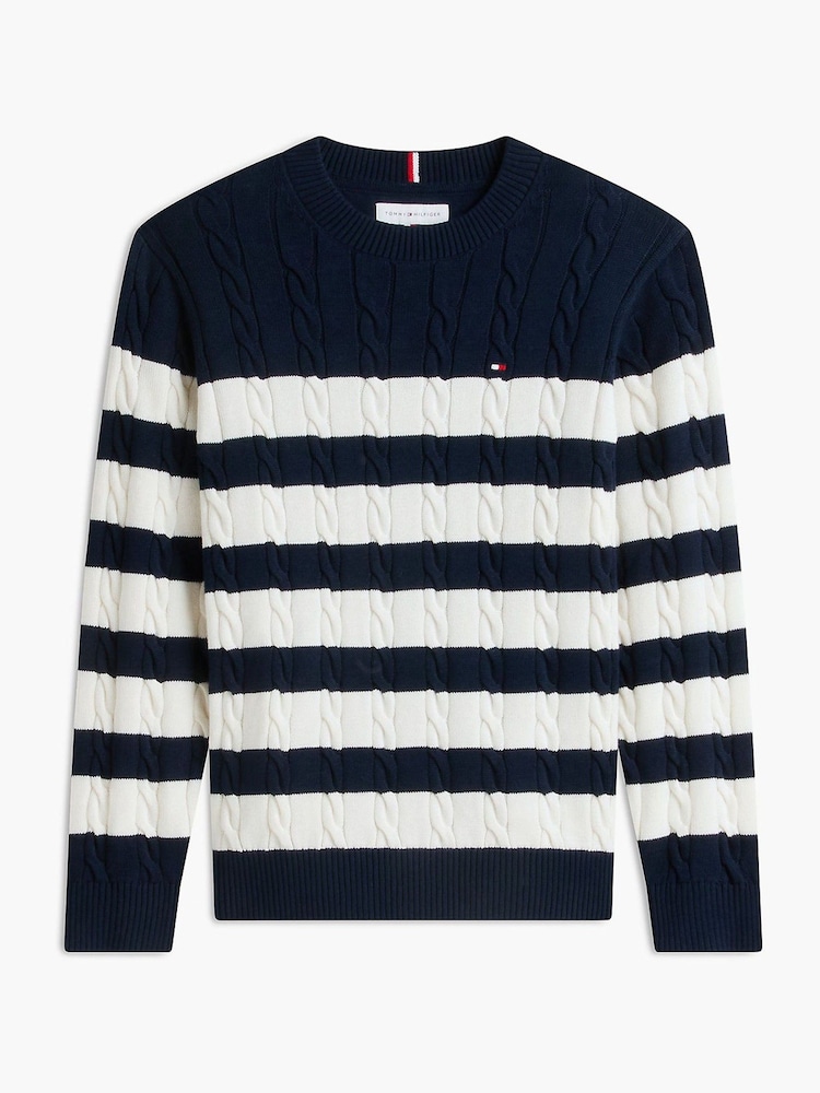 أزرق داكن أزرق - كنزة محبوكة بخيوط طويلة متداخلة بياقة بحافة مستديرة من Tommy Hilfiger - صورة 5 من 5