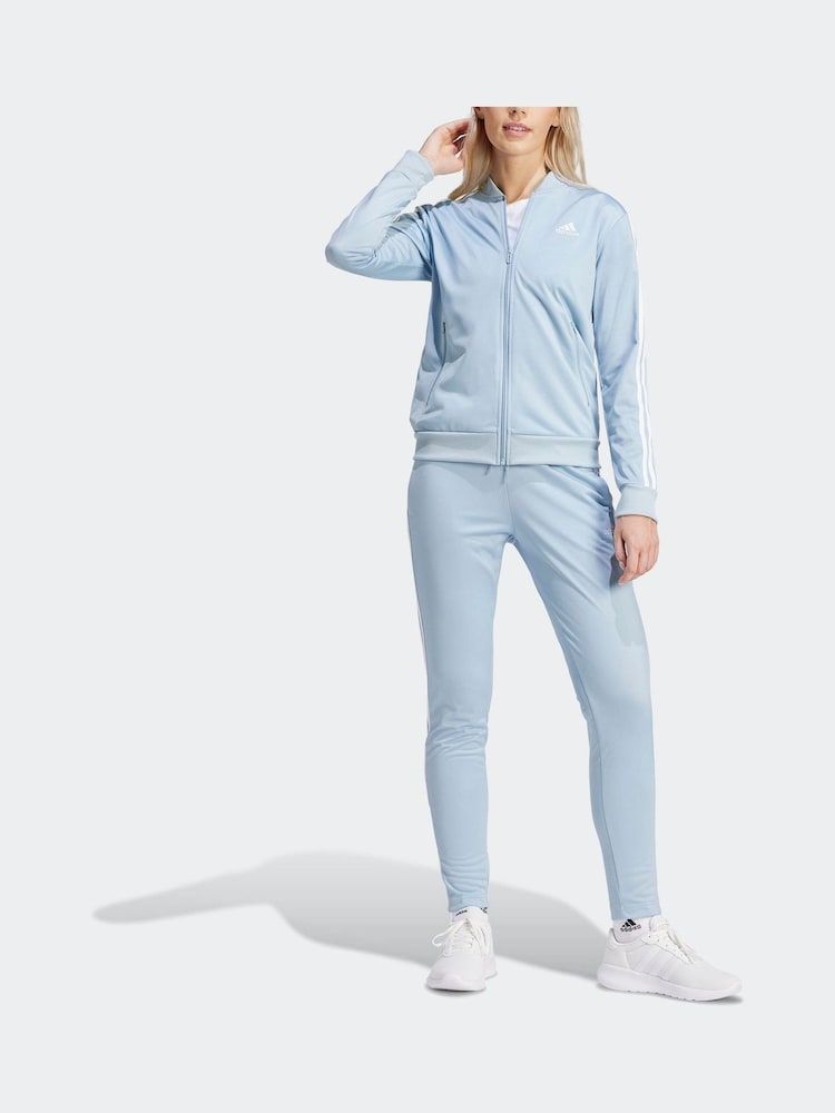 adidas Light Blue 3 Stripe Essentials Tracksuit - Image 2 of 9