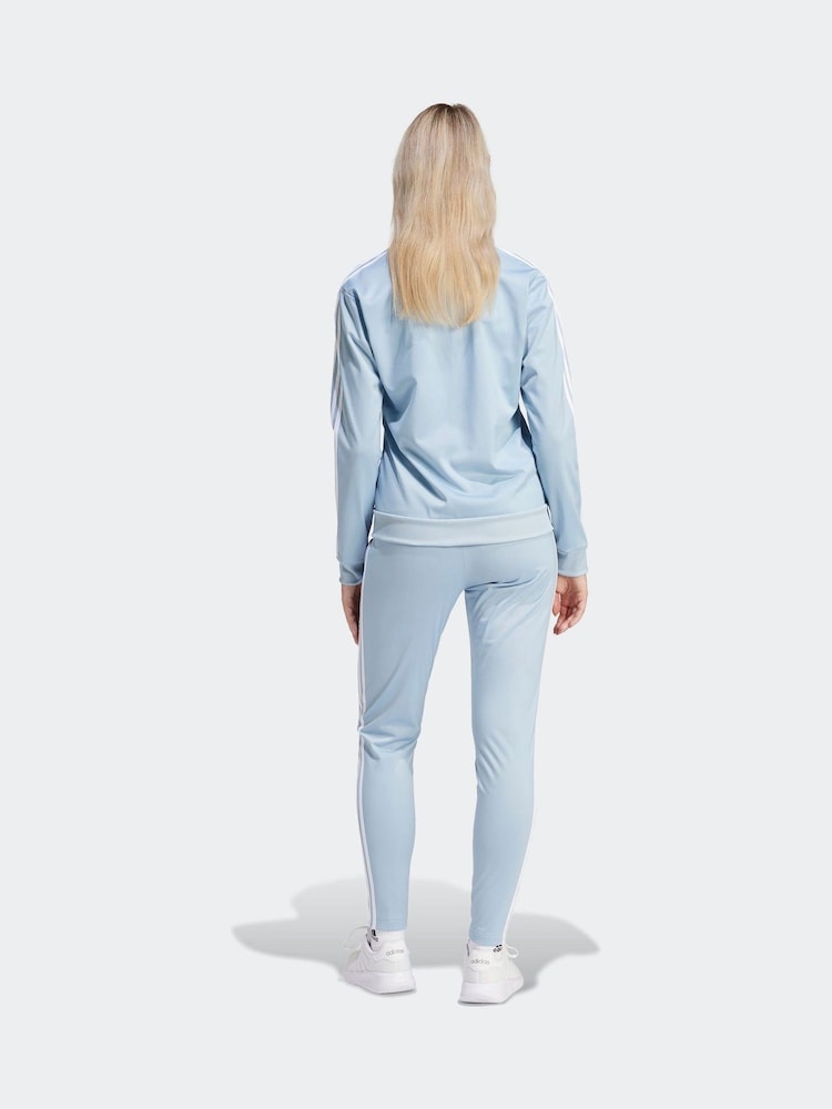 adidas Light Blue 3 Stripe Essentials Tracksuit - Image 3 of 9