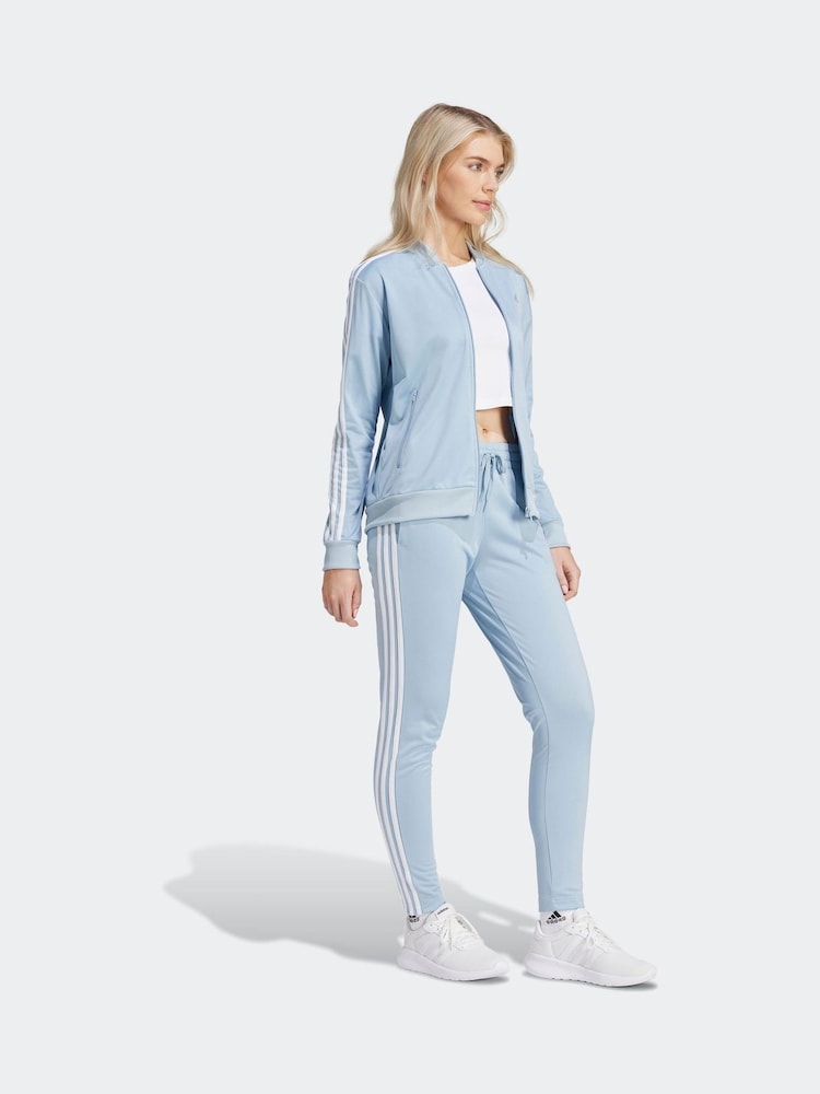 adidas Light Blue 3 Stripe Essentials Tracksuit - Image 4 of 9