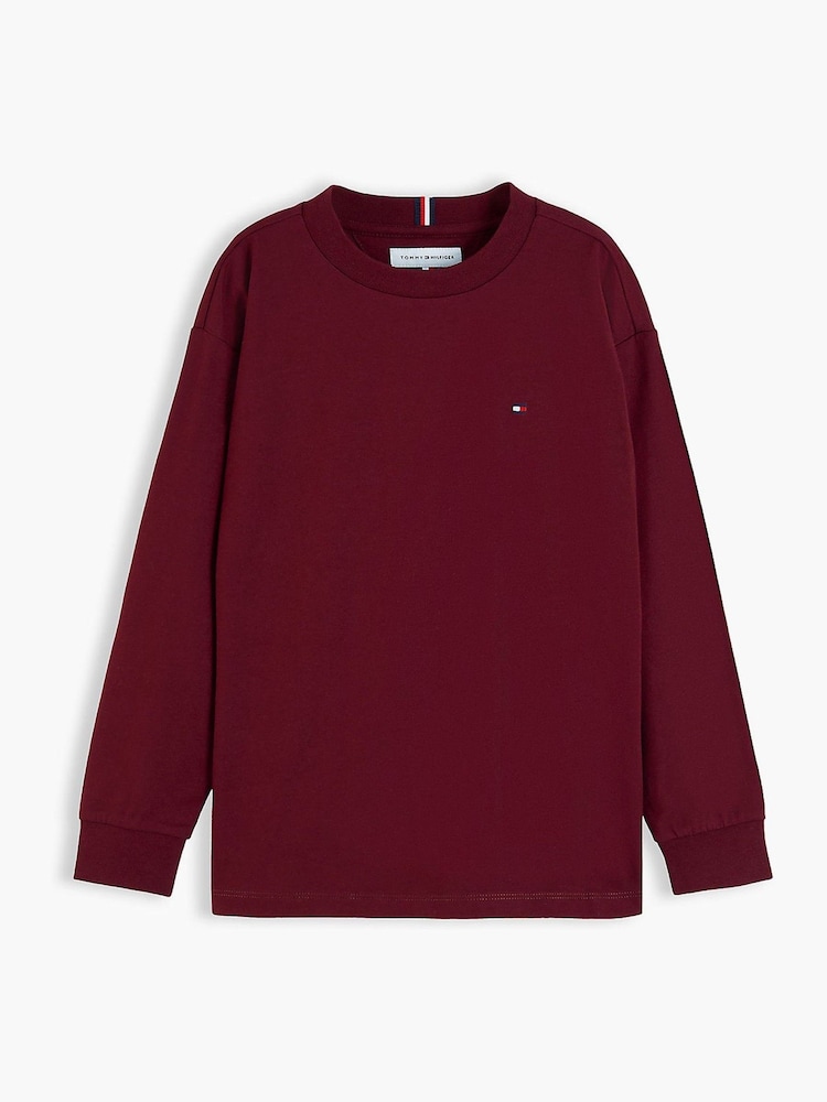 红色 - Tommy Hilfiger Essential 旗帜刺绣长袖T恤 - 5的图像5｝
