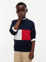 أزرق - كنزة محبوكة بخيوط طويلة متداخلة بياقة بحافة مستديرة من Tommy Hilfiger - صورة 1 من 6