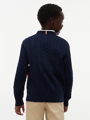أزرق - كنزة محبوكة بخيوط طويلة متداخلة بياقة بحافة مستديرة من Tommy Hilfiger - صورة 3 من 6