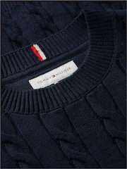 أزرق - كنزة محبوكة بخيوط طويلة متداخلة بياقة بحافة مستديرة من Tommy Hilfiger - صورة 5 من 6