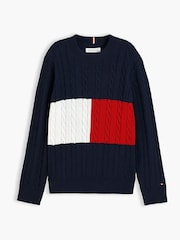 أزرق - كنزة محبوكة بخيوط طويلة متداخلة بياقة بحافة مستديرة من Tommy Hilfiger - صورة 6 من 6