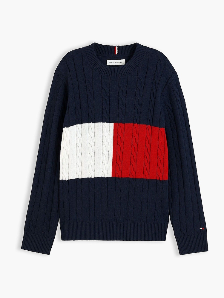 أزرق - كنزة محبوكة بخيوط طويلة متداخلة بياقة بحافة مستديرة من Tommy Hilfiger - صورة 6 من 6
