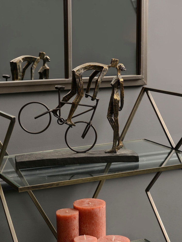 Libra Interiors Bronze Antique Kissing Couple On Bike Ornaments Sculpture - Image 1 of 1