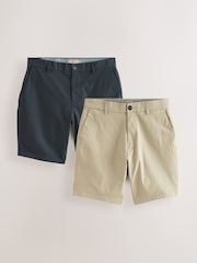 Navy/Stone Slim Fit Stretch Chino Shorts 2 Pack - Image 1 of 13