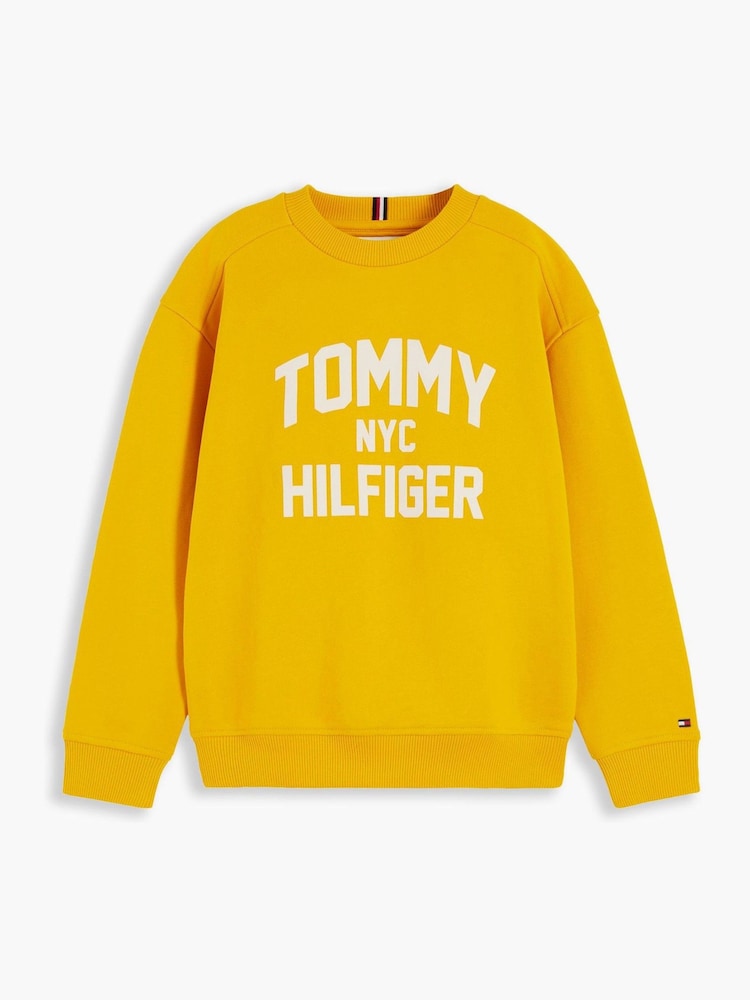 Tommy Hilfiger Yellow Logo Sueded Crew Neck Sweatshirt - Image 1 of 2 Tommy Hilfiger Yellow Logo Sueded Crew Neck Sweatshirt - Image 1 of 2