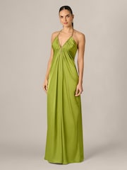 Adrianna Papell Green Stretch Satin Long Dress - Image 1 of 6