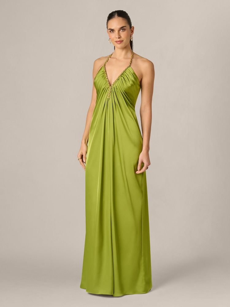 Adrianna Papell Green Stretch Satin Long Dress - Image 1 of 6