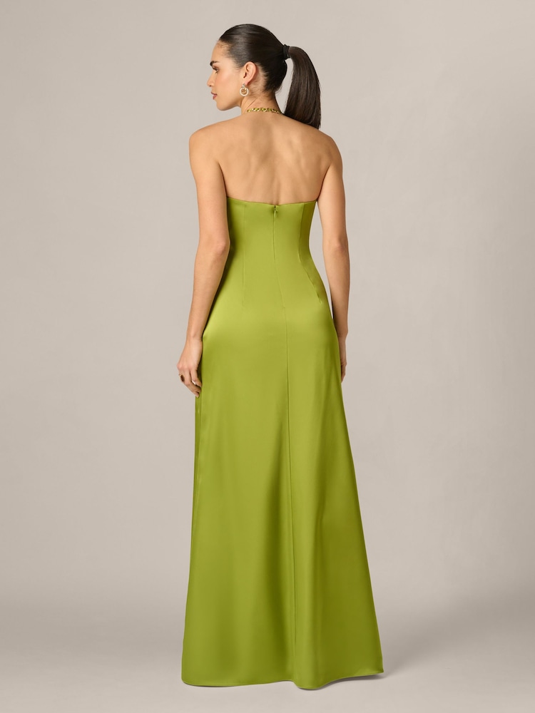Adrianna Papell Green Stretch Satin Long Dress - Image 2 of 6