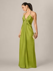 Adrianna Papell Green Stretch Satin Long Dress - Image 3 of 6