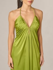 Adrianna Papell Green Stretch Satin Long Dress - Image 4 of 6