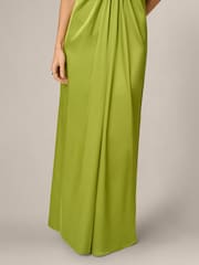 Adrianna Papell Green Stretch Satin Long Dress - Image 5 of 6
