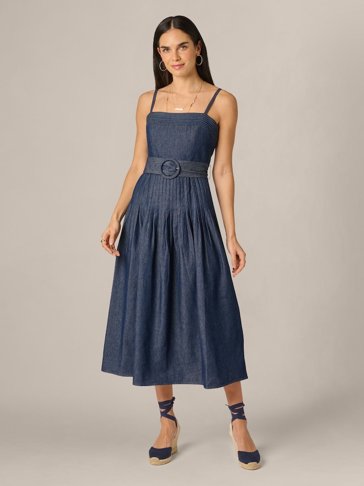 Adrianna Papell Джинсова сукня міді з защипами - Image 1 of 5