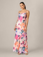 Adrianna Papell Pink Printed Sateen Long Dress - Image 1 of 6