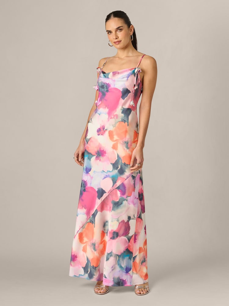Adrianna Papell Pink Printed Sateen Long Dress - Image 1 of 6