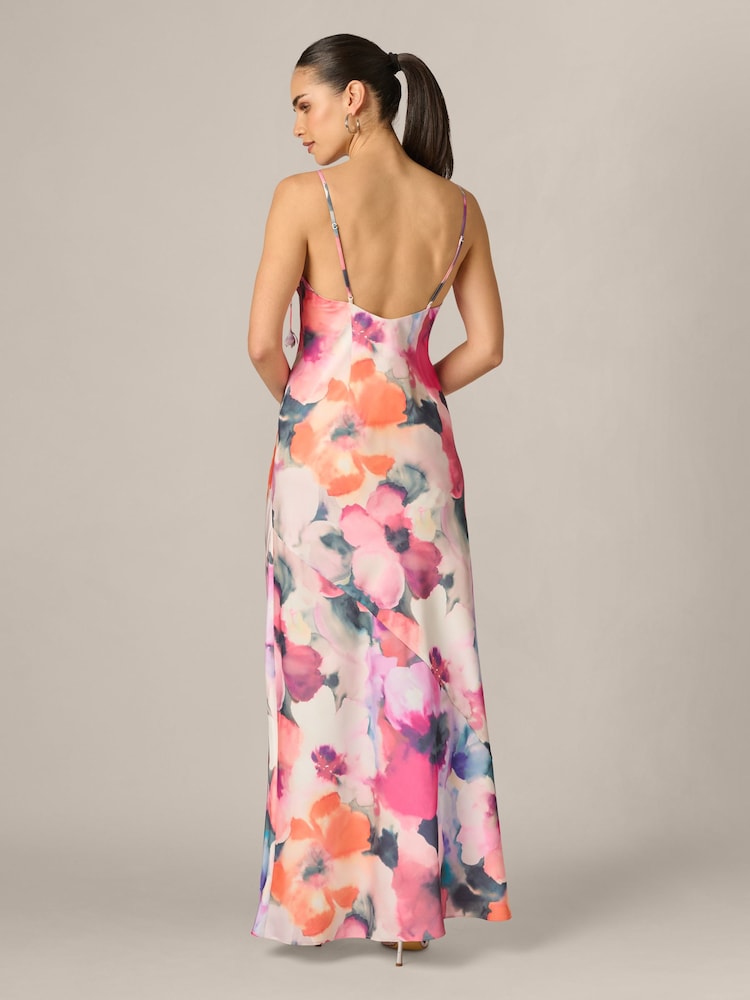 Adrianna Papell Pink Printed Sateen Long Dress - Image 2 of 6