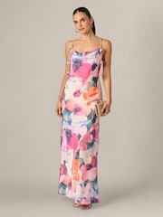 Adrianna Papell Pink Printed Sateen Long Dress - Image 3 of 6