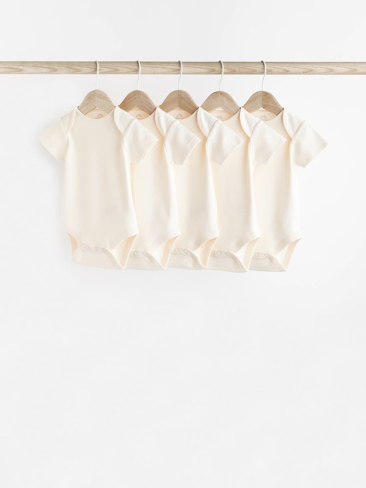 Cream Essential Baby Short Sleeve Bodysuits 5 Pack - Image 1 of 1