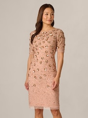 Adrianna Papell Pink Petite Beaded Cocktail Dress - Image 1 of 6