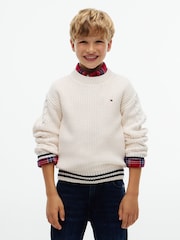 Tommy Hilfiger Cream Cable Knit Polo Jumper - Image 1 of 6
