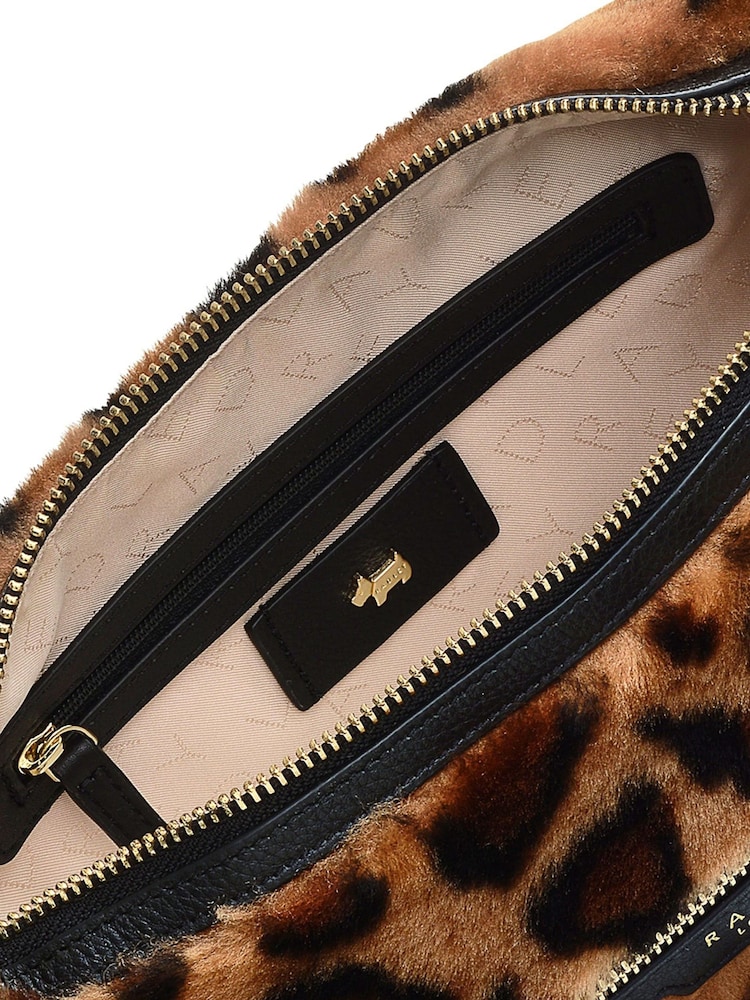 Radley Leopard Print Witham Road Faux Teddy Small Ziptop Cross-Body Brown Bag - Image 3 of 3