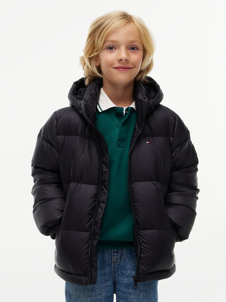 Tommy Hilfiger Black Essential Down Hooded Jacket - Image 1 of 8 Tommy Hilfiger Black Essential Down Hooded Jacket - Image 1 of 8