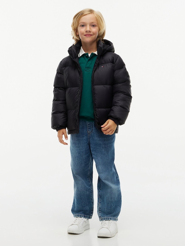 Tommy Hilfiger Black Essential Down Hooded Jacket - Image 2 of 8 Tommy Hilfiger Black Essential Down Hooded Jacket - Image 2 of 8