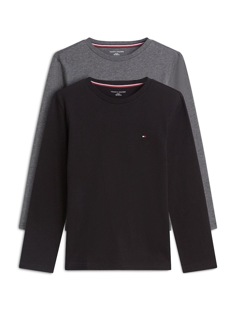 Tommy Hilfiger Black Long Sleeve T-Shirt 2 Pack - Image 1 of 7 Tommy Hilfiger Black Long Sleeve T-Shirt 2 Pack - Image 1 of 7