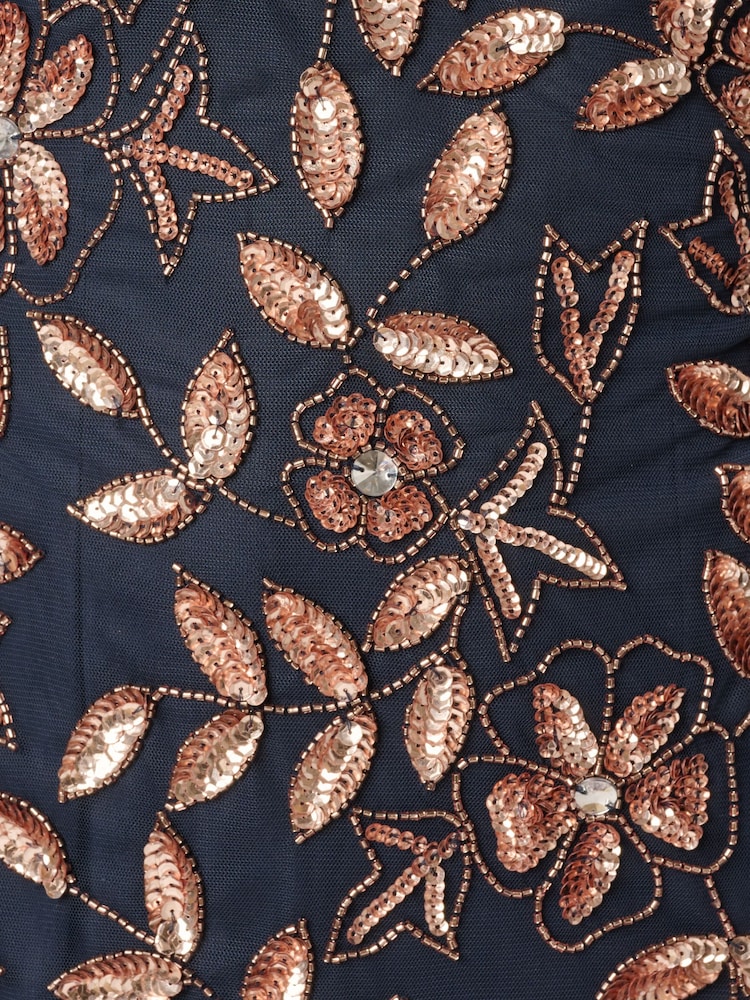 Adrianna Papell Blue Bead Long Dress With Godets - Image 6 of 6 Adrianna Papell Blue Bead Long Dress With Godets - Image 6 of 6