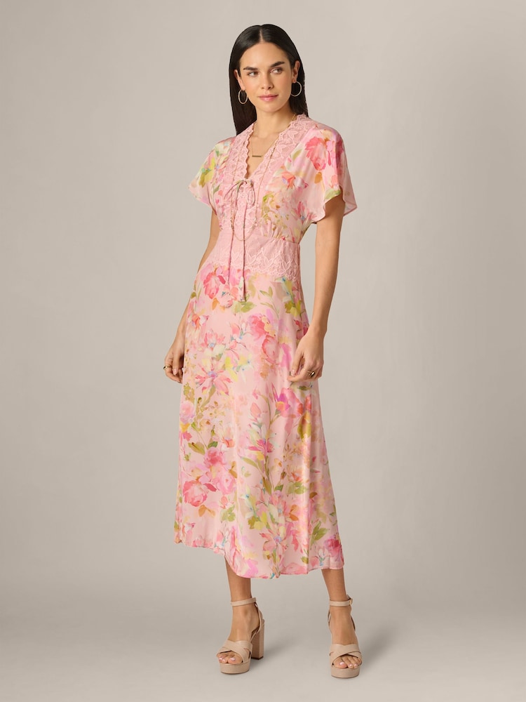 Adrianna Papell Pink Printed Satin Dress - Image 1 of 6
