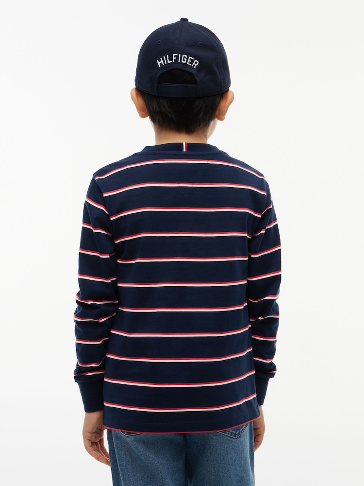Tommy Hilfiger Blue Stripe Relaxed Long Sleeve T-Shirt - Image 2 of 6 Tommy Hilfiger Blue Stripe Relaxed Long Sleeve T-Shirt - Image 2 of 6