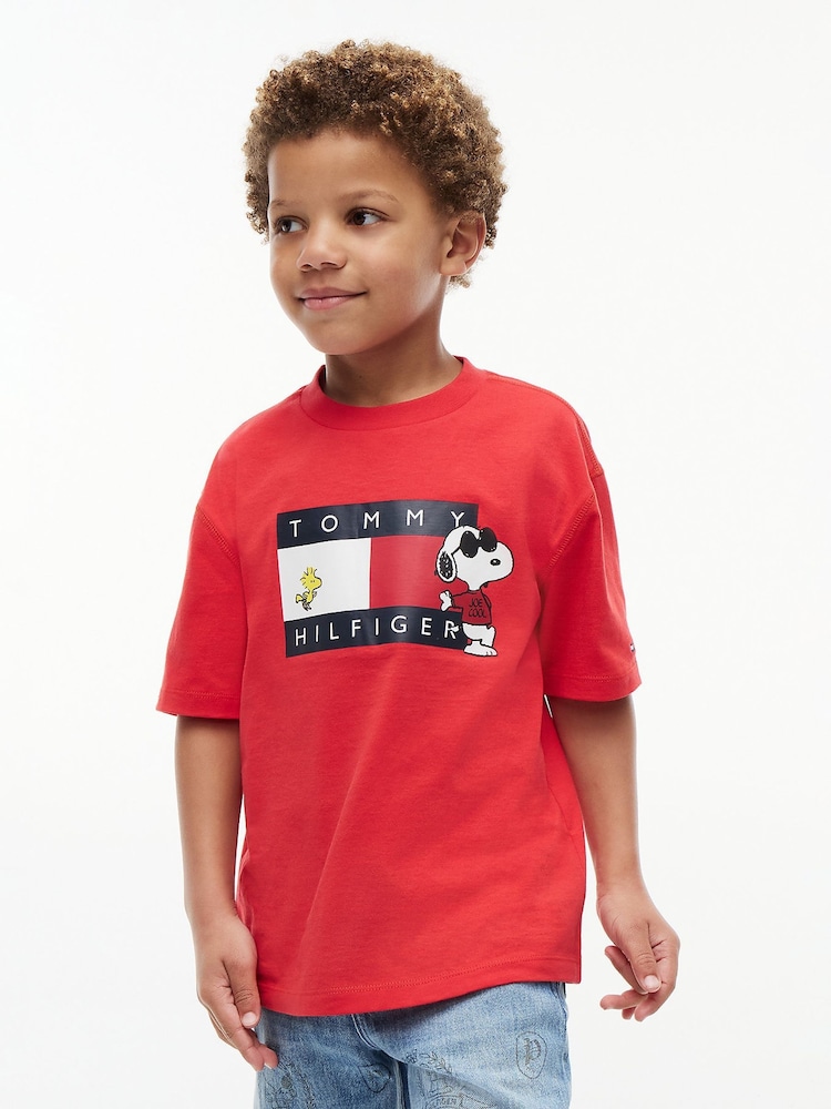 Tommy Hilfiger Red Peanuts® Flag Graphic Jersey T-Shirt - Image 1 of 6 Tommy Hilfiger Red Peanuts® Flag Graphic Jersey T-Shirt - Image 1 of 6
