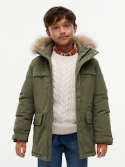 Tommy Hilfiger Green Faux Fur Hood Padded Parka Jacket - Image 1 of 8