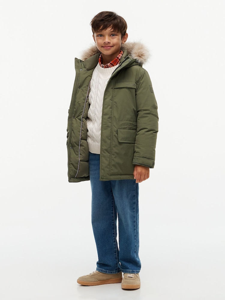 Tommy Hilfiger Green Faux Fur Hood Padded Parka Jacket - Image 2 of 8