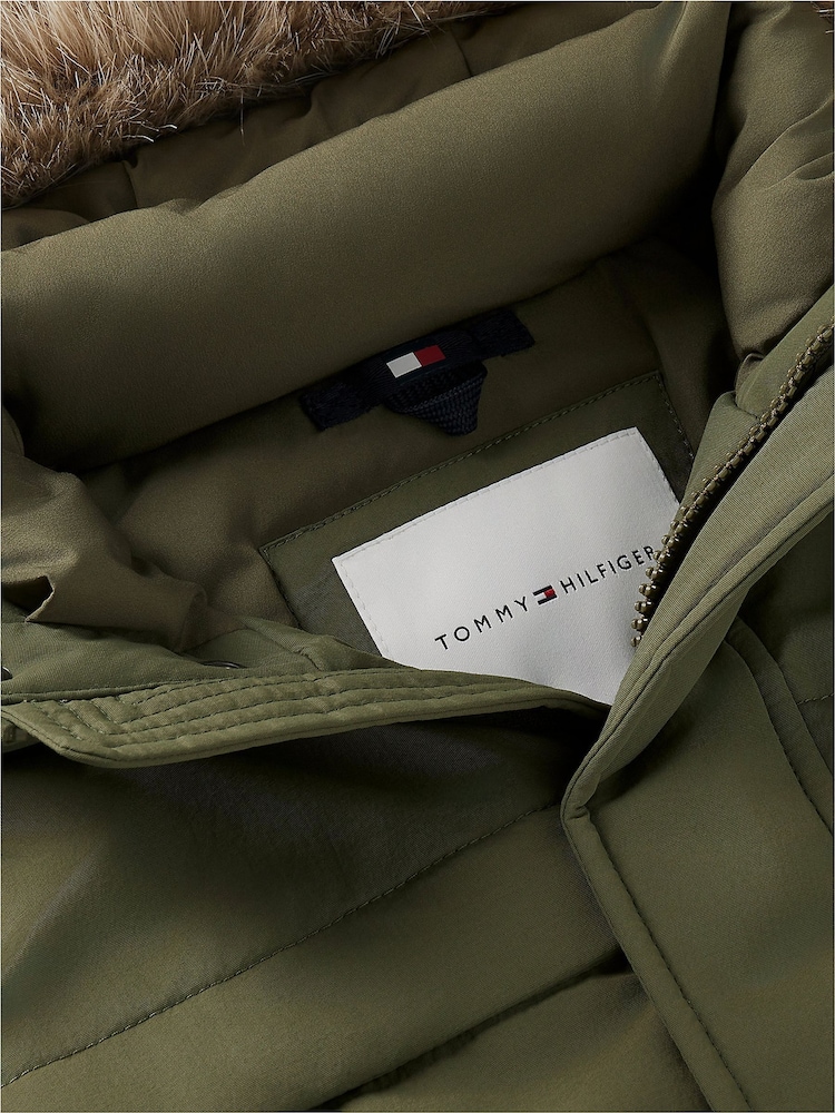 Tommy Hilfiger Green Faux Fur Hood Padded Parka Jacket - Image 8 of 8
