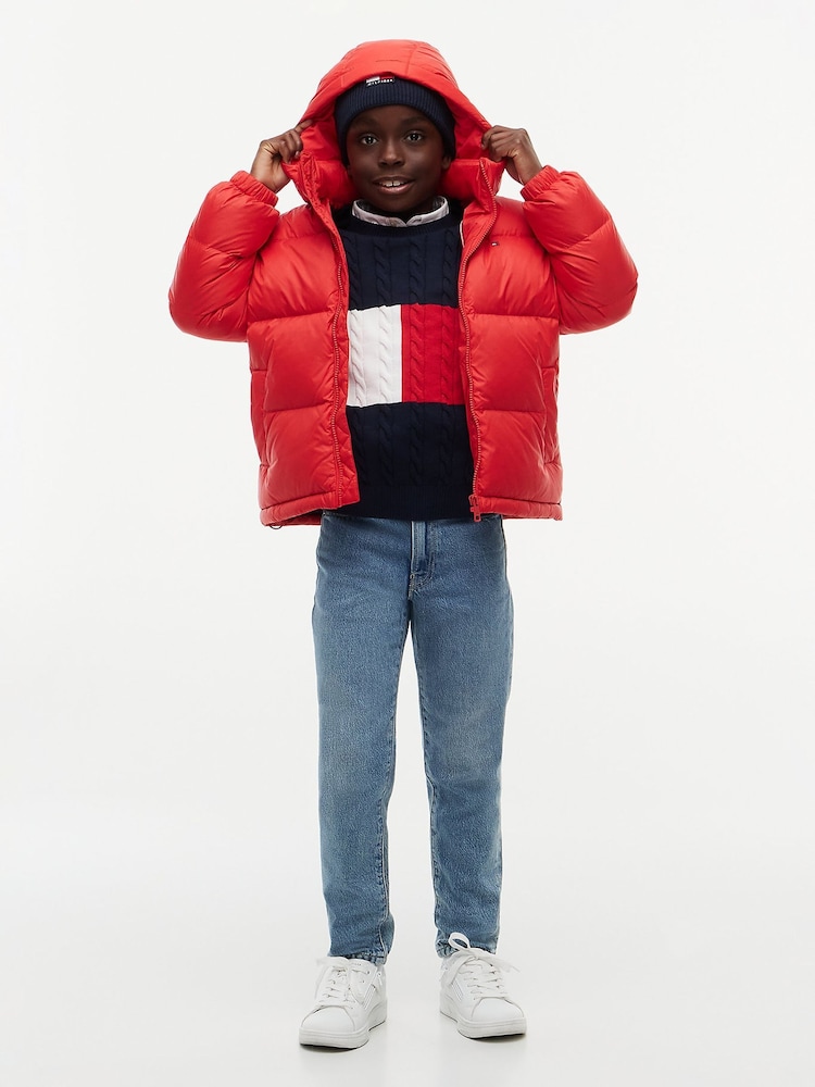 Tommy Hilfiger Red Essential Down Hooded Jacket - Image 2 of 7 Tommy Hilfiger Red Essential Down Hooded Jacket - Image 2 of 7